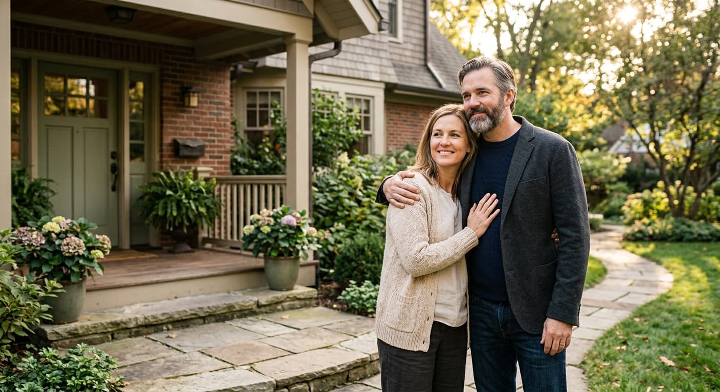 A couple, calm and relieved after deciding to sell their home
